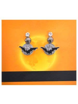 Image of Set of 3 Silver Moon Bat Halloween Costume Earrings