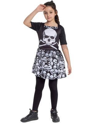 Image of Skully Black and White Girls Halloween Costume - Front Image