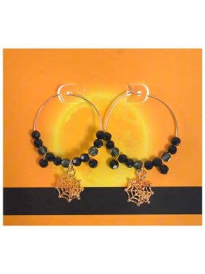 Image of Spiderweb Hoop Halloween Costume Earrings with Black Beads