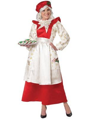 Women's Mrs Claus Red Pinafore Dress with Apron Christmas Costume - Main Image