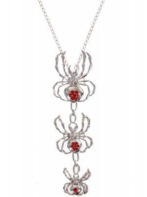 Large Silver Redback Spiders Costume Necklace with Red Jewels