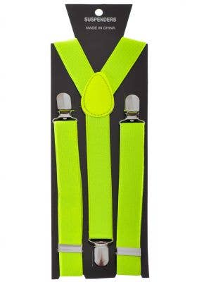 Bright Fluro Neon Yellow Braces Costume Accessory Suspenders - Main Image