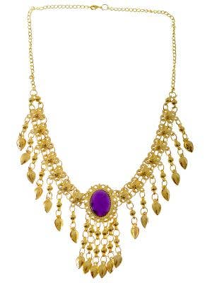 Gold  Desert Princess Arabian Costume Necklace with Purple Gem - Main Image