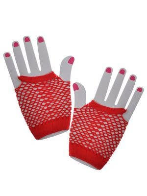 Fingerless Wrist Length Red Fishnet Gloves Costume Accessory - Main Image