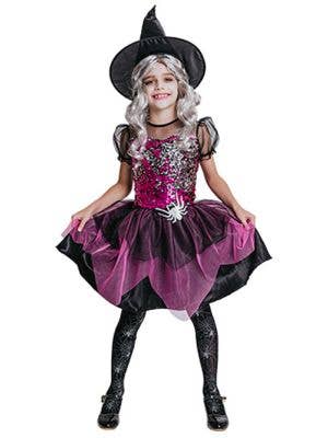 Sparkly Pink Spider Witch Girls Halloween Costume