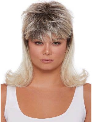 Layered Blonde Unisex Adult's Mullet Costume Wig with Dark Roots