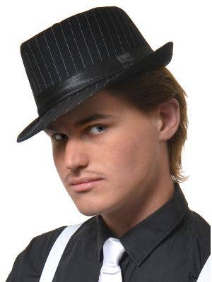 Men's Black and White Stripe Wool Look Gangster Trilby - Main Image
