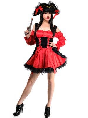 Women's Sexy Red And Black Pirate Costume Full Length View