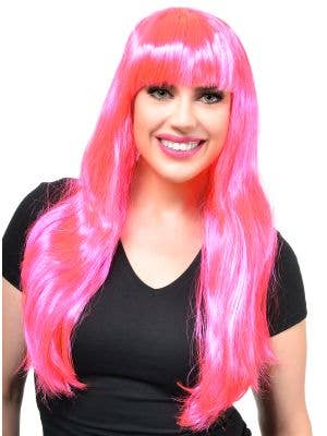 Image of Long Hot Pink Women's Costume Wig with Fringe - Main Image