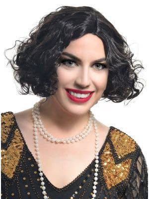 Image of Short Curly Black 1920s Flapper Women's Costume Wig - Main View