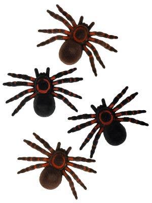 Image of Flocked Dark Brown 4 Pack Halloween Spiders