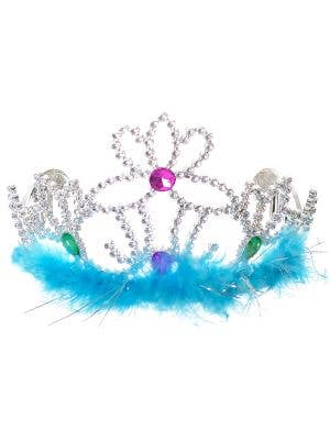 Image of Fluffy Sky Blue Feather Princess Costume Tiara