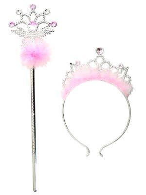 Image of Fluffy Pink Princess Tiara and Wand Accessory Set