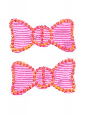 FN-71410 Neon Pink Sparkly Hair Cling Patches Self Sticking Velcro Hair Bows Main Image