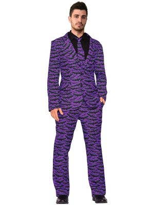 Men's Purple Bat Suit Deluxe Fancy Dress Halloween Costume Main Image