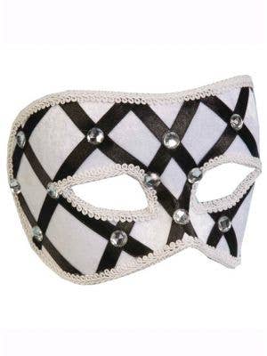 Black and White Harlequin Half Mask Masquerade Mask
