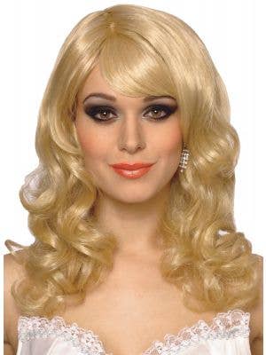 Women's curly blonde costume wig with side fringe main image