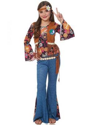 Retro Girl's 60's Boho Hippy Costume Front View