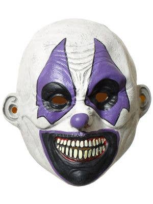 Image of Full Head Scary Purple and White Clown Halloween Mask - Front View