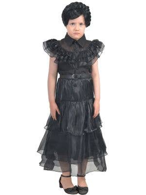 Image of Deluxe Girl's Wednesday Black Party Dress Costume - Front Image