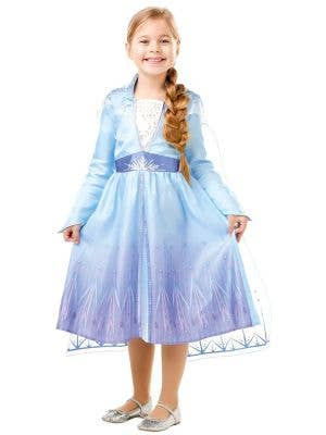 Girls New Frozen 2 Licensed Elsa Fancy Dress Costume Front Image