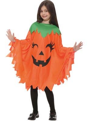 Girls Orange and Green Pumpkin Face Costume Poncho