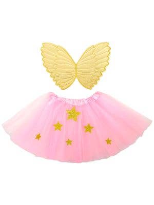 Image of Starry Pink and Gold Tutu and Angel Wings Costume Set