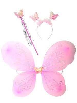 Image of Glittery Pink Butterfly Girl's 3 Piece Fairy Accessory Set