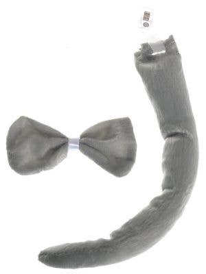 Image of Plush Grey Mouse Tail and Bow Tie Costume Accessory Kit - Main Image