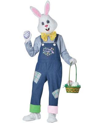 Image of Deluxe Happy Easter Bunny Plus Size Adults Mascot Costume - Front View