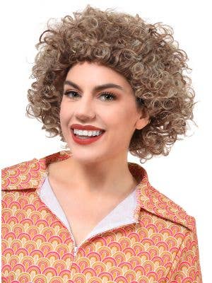 Image of Frosted Blonde and Brown 1970's Adults Afro Costume Wig - Front View