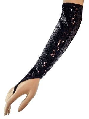 Long Black Sequinned Fingerless Plus Size Costume Gloves