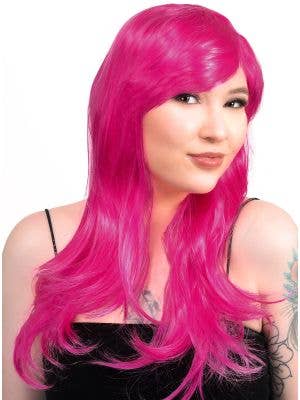 WOmen's Raspberry Pink Long Wavy Wig
