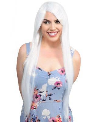 Women's White Long Straight Wig Front Image
