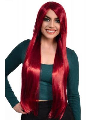 Extra Long Straight Burgundy Red Women's Costume Wig -  Front  Image