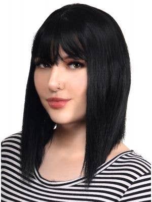 Women's Concave Black Straight Bob Fashion Wig with Skin Top Parting - Main Image