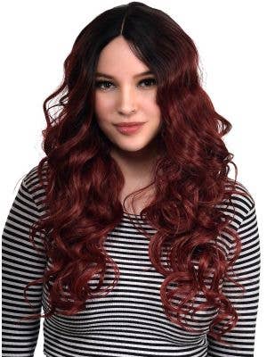 Women's Deluxe Deep Burgundy Red Curly Ombre Fashion Wig with Lace Part - Main Image