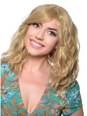 Deluxe Dark Blonde Mid-Length Wavy Fashion Wig for Women - Front View