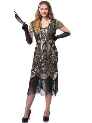 Women;s Roaring 20's Deluxe Black and Gold Women's Gatsby Dress Costume