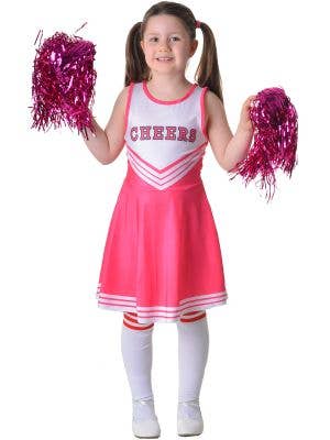 Image of Pretty Pink Girl's Cheerleader Fancy Dress Costume - Front View