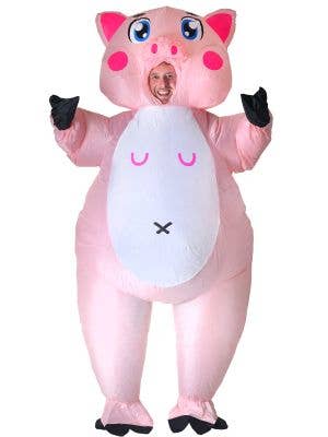 Image of Funny Inflatable Giant Pink Pig Adults Costume - Front View