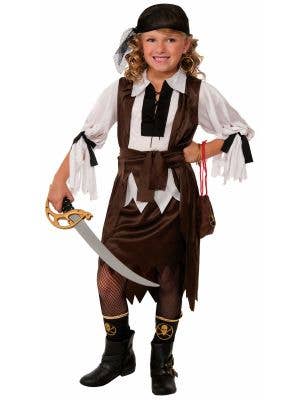 Treasure Hunter Brown and White Girls Pirate Costume Main Image