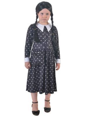 Image of Wednesday Addams Girl's Halloween Costume and Bag - Front View