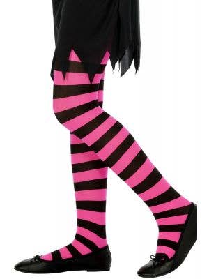Striped Pink and Black Girls Full Length Stockings