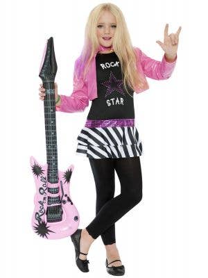 Girl's Pink and Black Punk Rock Star 80's Costume Front View