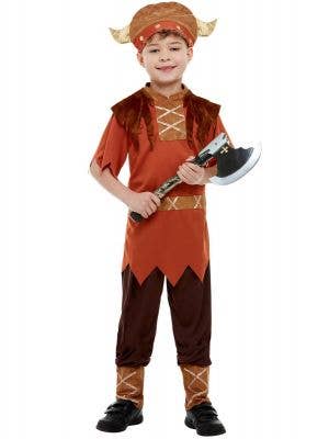 Boy's Brown Viking Warrior Costume Front View