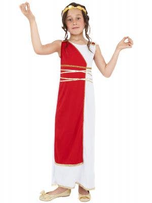 Greek Goddess Girl's Red and White Roman Costume Front View
