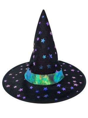 Kids Black Witch Hat with Iridescent Star Print