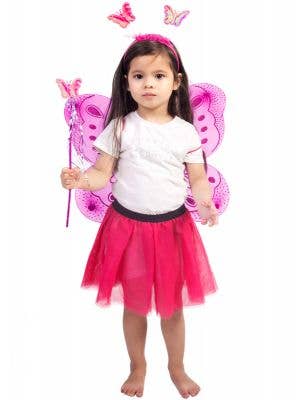Girls Hot Pink Glitter Butterfly Costume Wings, Headband and Wand Set - Main Image