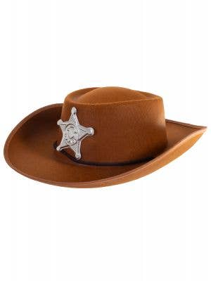 Kids Brown Sheriff Cowboy Hat with Badge - Main Image